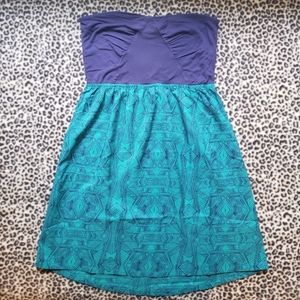 ROXY Teal and Navy Blue Casual Beach Strapless Mini Dress Cover-Up, Size XL, GUC